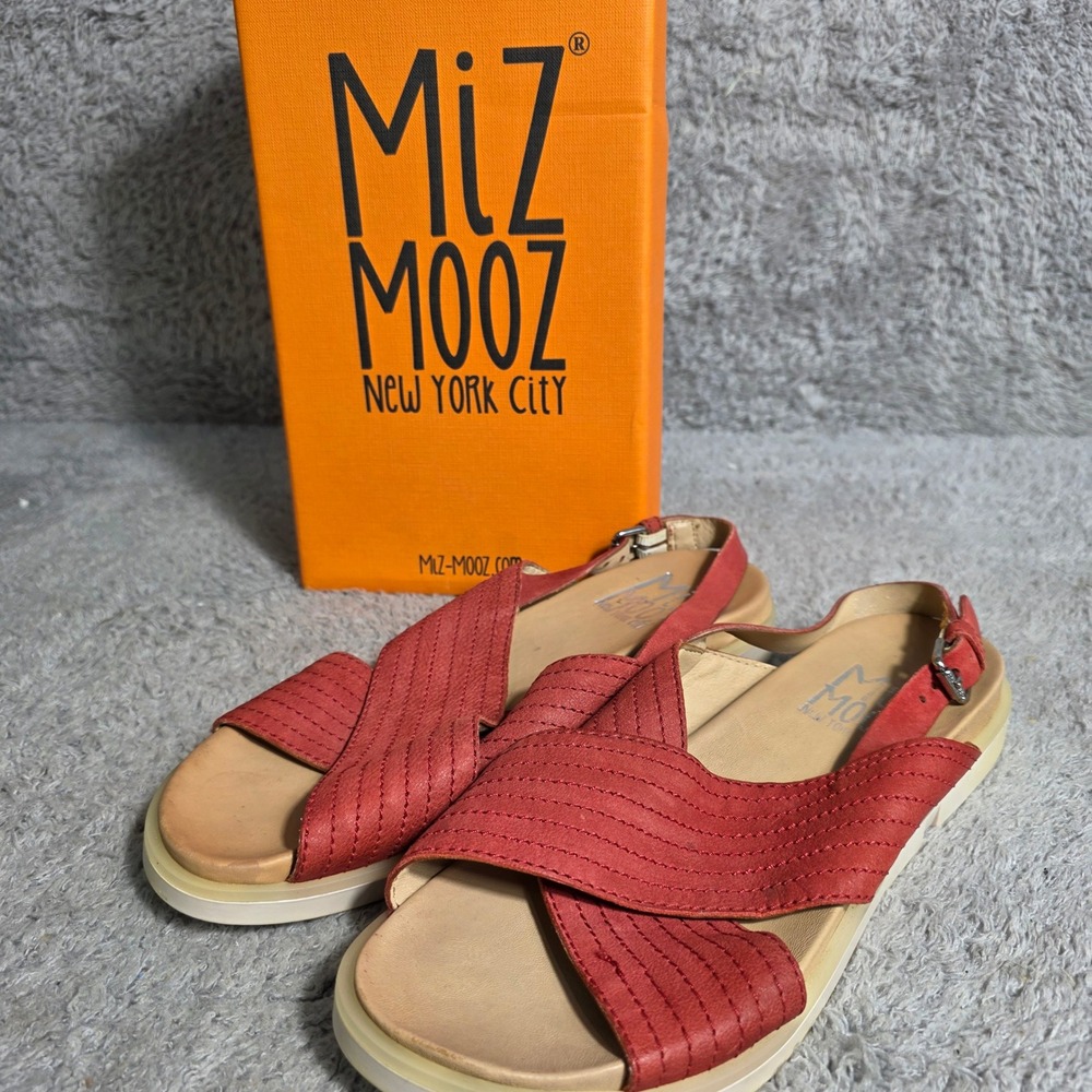 Miz Mooz Scarlet Red Leather Criss Cross Strap Slingback Sandals EU 39 8.5-9 NEW